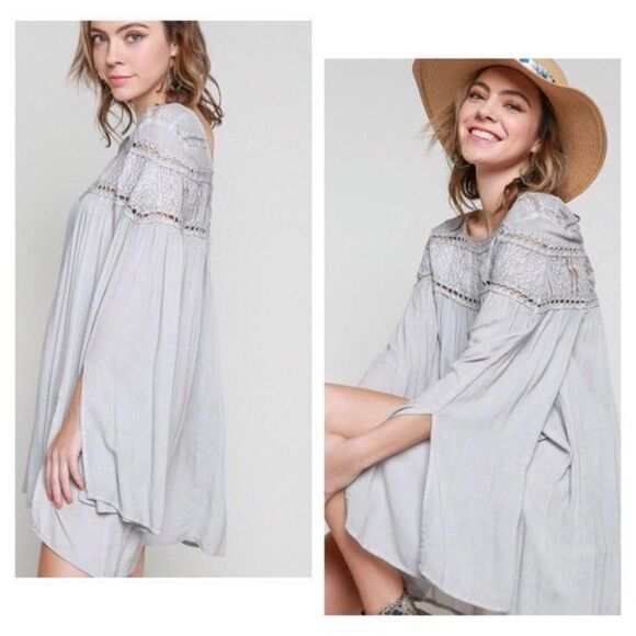 POL Woven Gauze Top Lace Contrast & Bell Sleeves - Picture 6 of 16